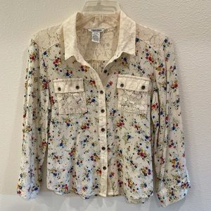 Girls button down blouse Cream with flowers Mia Chica Size 16